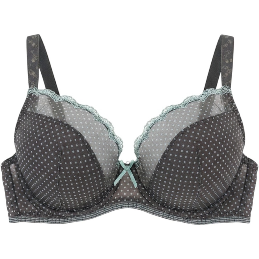 Freya Pollyanna Balcony Bra Charcoal‎ Grey Mint Polka Dot Lace AA3221MH 34C